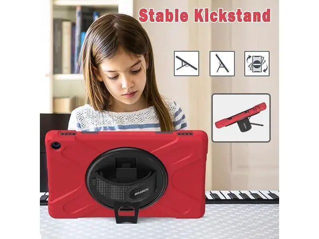 Alt view image 5 of 7 - Fire HD 10 11th Generation 2021 Case,Fire HD 10 2021 Case 11th Gen, Heavy Duty Shockproof Protective Cover with Rotating Hand Strap,Shoulder Strap,Kickstand for Amazon Fire HD 10/HD 10 Plus-Red