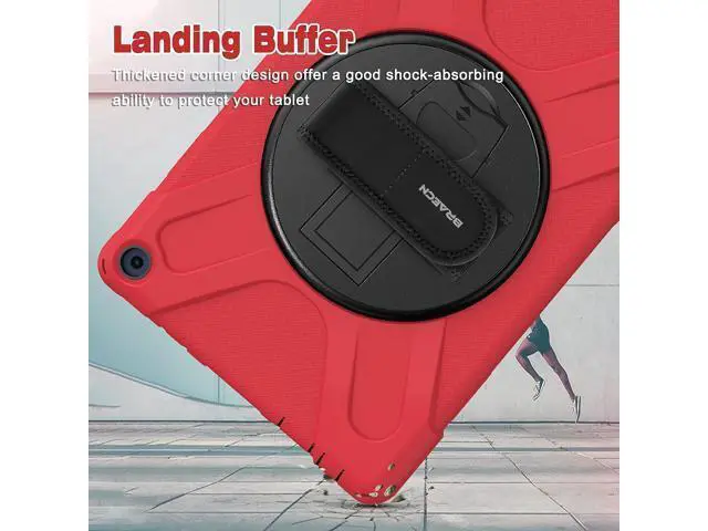 Alt view image 7 of 7 - Fire HD 10 11th Generation 2021 Case,Fire HD 10 2021 Case 11th Gen, Heavy Duty Shockproof Protective Cover with Rotating Hand Strap,Shoulder Strap,Kickstand for Amazon Fire HD 10/HD 10 Plus-Red