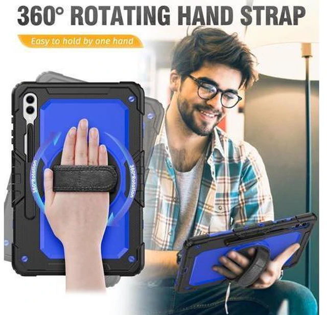Alt view image 3 of 7 - for Galaxy Tab S9 Plus Case 12.4 inch S9+ with Screen Protector/Pen Holder/Rotating Strap & Stand (SM-X810,SM-X816B,SM-X818U) Protective Case for Galaxy Tab S9 Plus 2023 - Blue