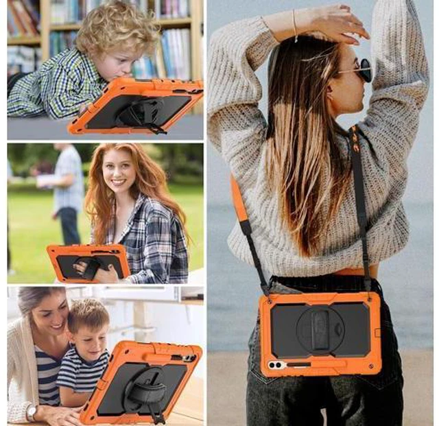 Alt view image 2 of 7 - for Galaxy Tab S9 Plus Case 12.4 inch S9+ with Screen Protector/Pen Holder/Rotating Strap Stand (SM-X810,SM-X816B,SM-X818U) Protective Case for Galaxy Tab S9 Plus 2023 - Orange