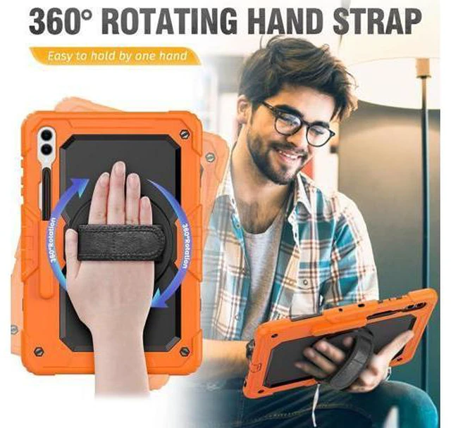 Alt view image 3 of 7 - for Galaxy Tab S9 Plus Case 12.4 inch S9+ with Screen Protector/Pen Holder/Rotating Strap Stand (SM-X810,SM-X816B,SM-X818U) Protective Case for Galaxy Tab S9 Plus 2023 - Orange