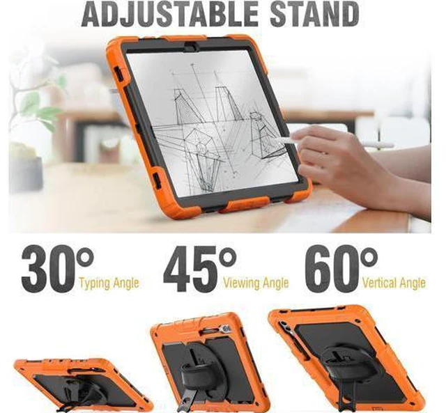 Alt view image 4 of 7 - for Galaxy Tab S9 Plus Case 12.4 inch S9+ with Screen Protector/Pen Holder/Rotating Strap Stand (SM-X810,SM-X816B,SM-X818U) Protective Case for Galaxy Tab S9 Plus 2023 - Orange