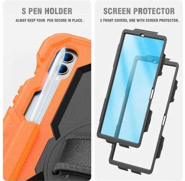 Alt view image 5 of 7 - for Galaxy Tab S9 Plus Case 12.4 inch S9+ with Screen Protector/Pen Holder/Rotating Strap Stand (SM-X810,SM-X816B,SM-X818U) Protective Case for Galaxy Tab S9 Plus 2023 - Orange
