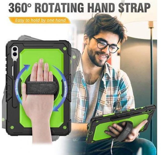 Alt view image 3 of 7 - for Galaxy Tab S9 Plus Case 12.4 inch S9+ with Screen Protector/Pen Holder/Rotating Strap & Stand (SM-X810,SM-X816B,SM-X818U) Protective Case for Galaxy Tab S9 Plus 2023 - Green