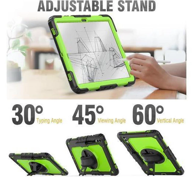 Alt view image 4 of 7 - for Galaxy Tab S9 Plus Case 12.4 inch S9+ with Screen Protector/Pen Holder/Rotating Strap & Stand (SM-X810,SM-X816B,SM-X818U) Protective Case for Galaxy Tab S9 Plus 2023 - Green