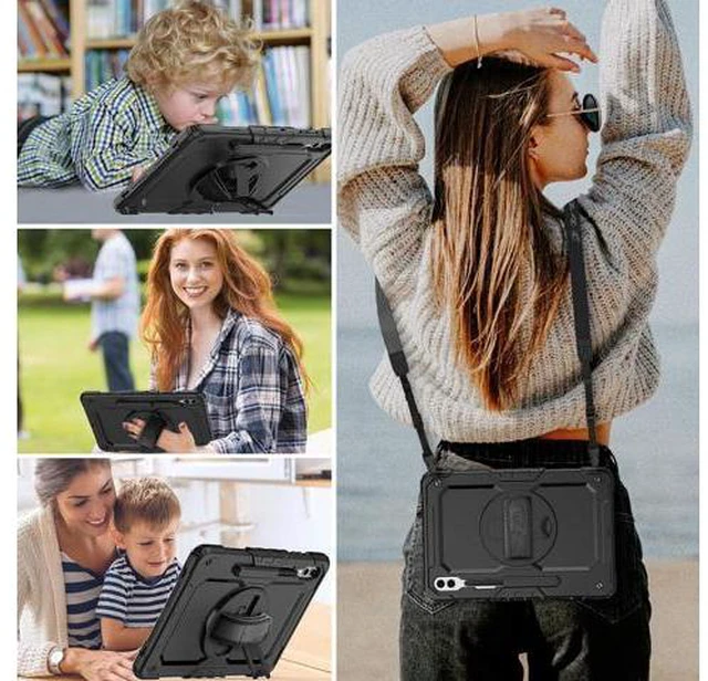 Alt view image 2 of 7 - for Galaxy Tab S9 Plus Case 12.4 inch S9+ with Screen Protector/Pen Holder/Rotating Strap & Stand (SM-X810,SM-X816B,SM-X818U) Protective Case for Galaxy Tab S9 Plus 2023 - Black