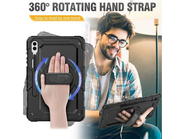 Alt view image 3 of 7 - for Galaxy Tab S9 Plus Case 12.4 inch S9+ with Screen Protector/Pen Holder/Rotating Strap & Stand (SM-X810,SM-X816B,SM-X818U) Protective Case for Galaxy Tab S9 Plus 2023 - Black