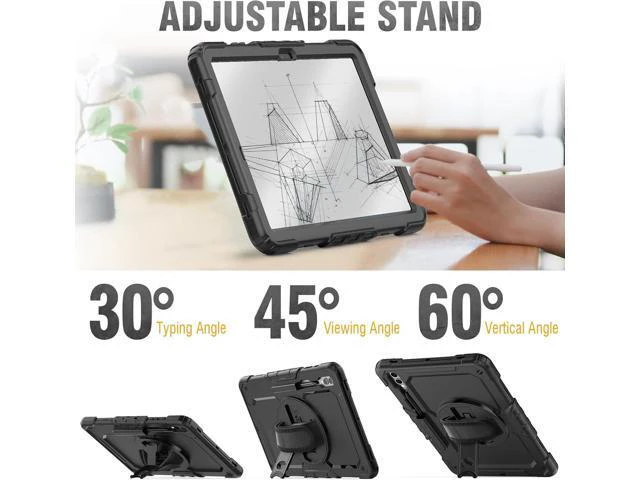 Alt view image 4 of 7 - for Galaxy Tab S9 Plus Case 12.4 inch S9+ with Screen Protector/Pen Holder/Rotating Strap & Stand (SM-X810,SM-X816B,SM-X818U) Protective Case for Galaxy Tab S9 Plus 2023 - Black