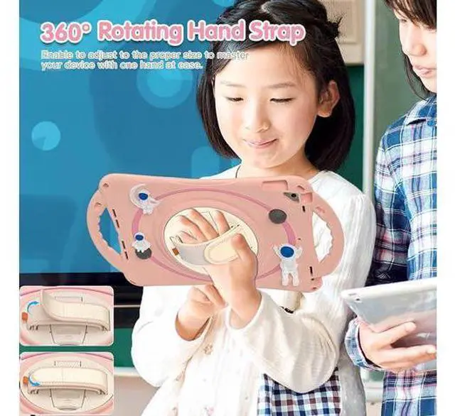 Alt view image 2 of 7 - Kids Case for iPad 9th 8th 7th Generation 10.2'' 2021 2020 2019/iPad Air 10.5 /Pro 10.5, Shockproof Rubber Case with Kickstand Shoulder Strap Hand Strap Handle Grip Pencil Holder, Pink