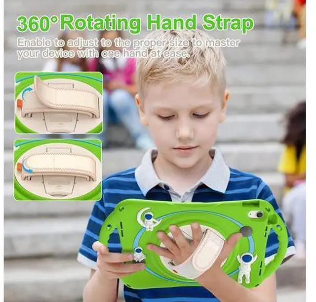 Alt view image 2 of 7 - iPad 10th Generation 10.9'' Kids Case, iPad 10th Gen 10.9 Rugged Shockproof Protective Rubber Case with Kickstand/Hand Strap/Shoulder Strap Handle Grip & Pencil Holder, Frog Green