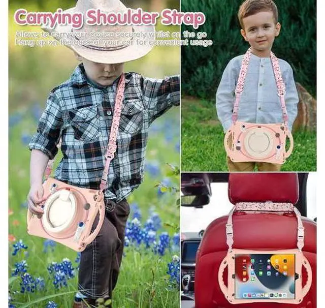 Alt view image 5 of 7 - 3D Cute Astronauts Case for iPad 9th 8th 7th Generation 10.2 Inch,Silicone Kids Girls Spaceman Case with Pencil Holder,Carrying Strap,Handle Grip,Kickstand for iPad Air 3 Gen/iPad Pro 10.5-Pink