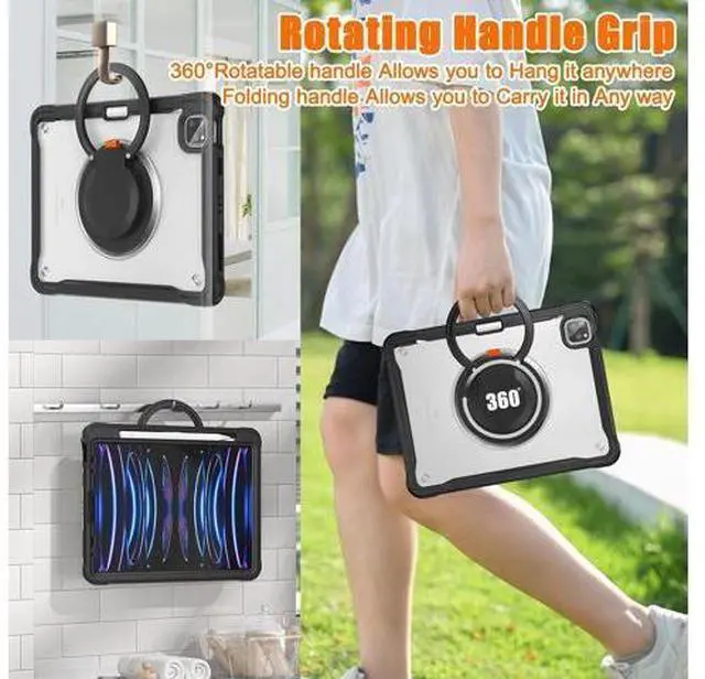 Alt view image 6 of 7 - Case for iPad Pro 12.9-inch 2022 6th M2 /2021 (5rd Generation) / iPad Pro 12.9" 4th/3rd Gen Heavy Duty Rugged Shockproof Tablet Cover with 360° Rotating Hand Strap & Shoulder Strap