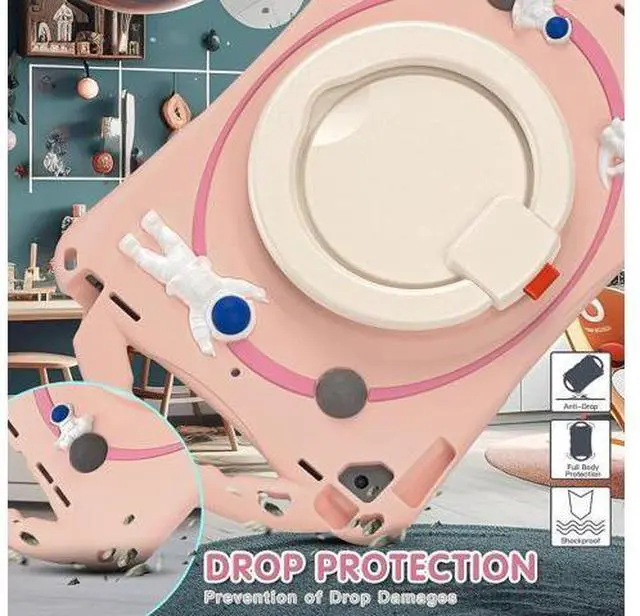 Alt view image 6 of 7 - 3D Cute Astronauts Case for iPad 9th 8th 7th Generation 10.2 Inch,Silicone Kids Girls Spaceman Case with Pencil Holder,Carrying Strap,Handle Grip,Kickstand for iPad Air 3 Gen/iPad Pro 10.5-Pink