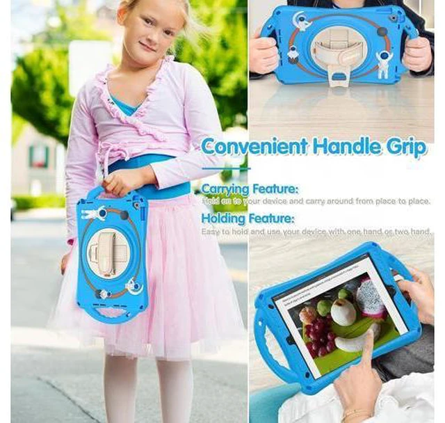 Alt view image 3 of 6 - Case Kids for Apple iPad 9th/8th/7th Generation 10.2 /iPad Air/Pro 10.5Shockproof Silicone Kids Case with 360° Rotating Bracket Hand Strap/Shoulder Strap/Handle Grip-Light Blue