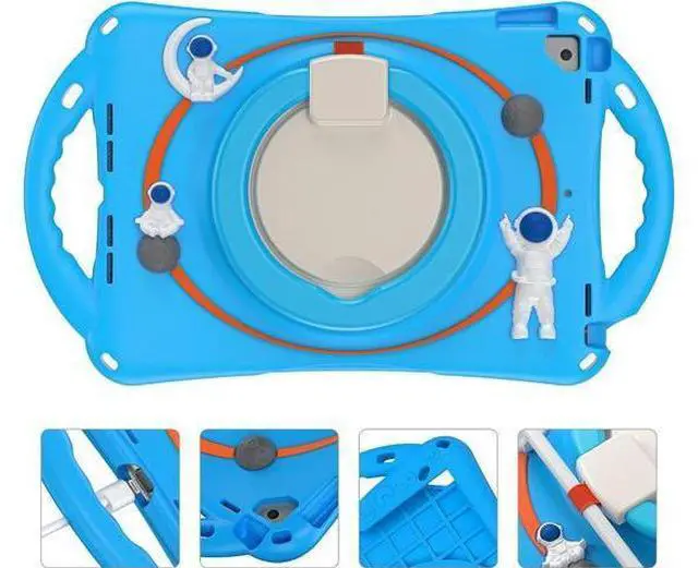 Alt view image 3 of 7 - 3D Cute Cartoon Astronaut Case for iPad 9th 8th 7th Generation 10.2,Silicone Kids Boys Spaceman Case with Pencil Holder,Carrying Strap,Handle Grip,Kickstand for iPad Air 3/Pro 10.5-Light Blue