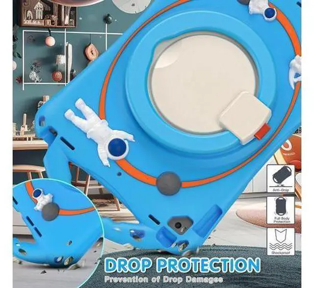 Alt view image 6 of 7 - 3D Cute Cartoon Astronaut Case for iPad 9th 8th 7th Generation 10.2,Silicone Kids Boys Spaceman Case with Pencil Holder,Carrying Strap,Handle Grip,Kickstand for iPad Air 3/Pro 10.5-Light Blue