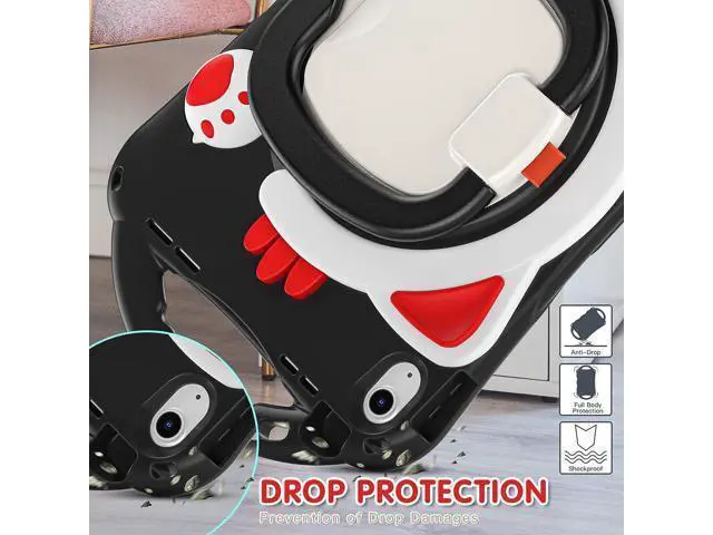 Alt view image 7 of 7 - Cute Cat Case for iPad 10th Generation 10.9 Inch 2022, Silicone Kids Girls Case with Pencil Holder,Carrying Shoulder Strap,Handle Grip,Kickstand for iPad 10th Gen A2696 A2757 A2777-Black Red