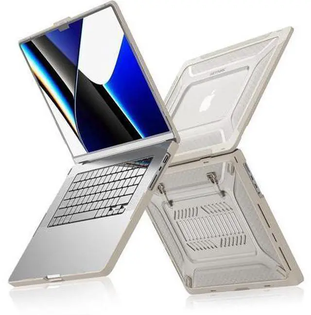 Main image of Case for MacBook Pro 14 Inch Case 2023 2022 2021 Release M2 A2779 A2442 M1 Pro/Max Chip, Shock Resistant Hard Shell Case with Foldable Kickstand & Mouse Pad/Storage Bag, Apricot