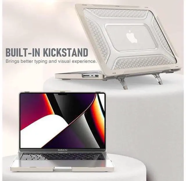 Alt view image 3 of 7 - Case for MacBook Pro 14 Inch Case 2023 2022 2021 Release M2 A2779 A2442 M1 Pro/Max Chip, Shock Resistant Hard Shell Case with Foldable Kickstand & Mouse Pad/Storage Bag, Apricot