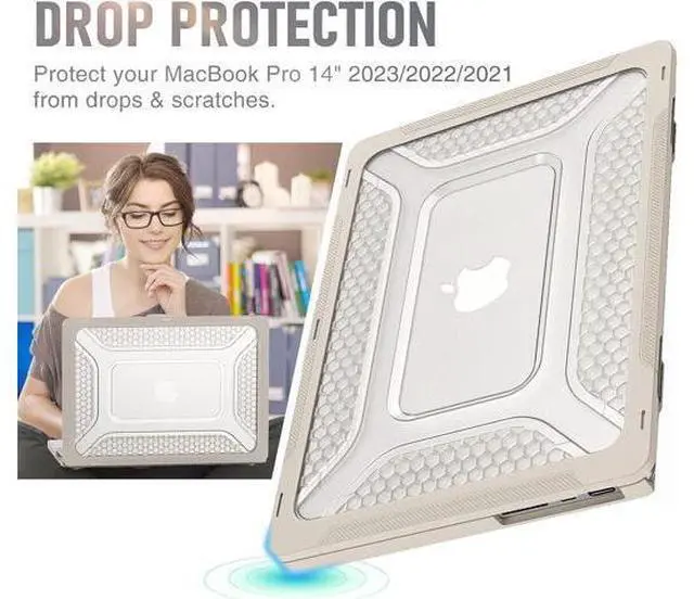 Alt view image 7 of 7 - Case for MacBook Pro 14 Inch Case 2023 2022 2021 Release M2 A2779 A2442 M1 Pro/Max Chip, Shock Resistant Hard Shell Case with Foldable Kickstand & Mouse Pad/Storage Bag, Apricot