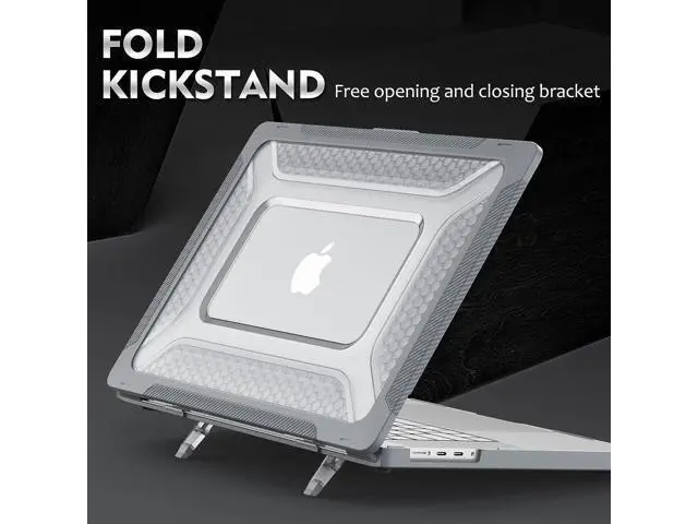 Alt view image 3 of 7 - Case for MacBook Pro 14 Inch Case 2023 2022 2021 Release M2 A2779 A2442 M1 Pro/Max Chip, Shock Resistant Hard Shell Case with Foldable Kickstand & Mouse Pad/Storage Bag, Grey