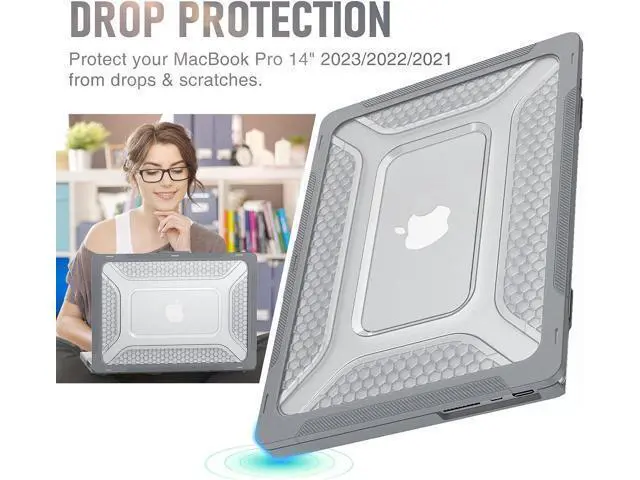 Alt view image 7 of 7 - Case for MacBook Pro 14 Inch Case 2023 2022 2021 Release M2 A2779 A2442 M1 Pro/Max Chip, Shock Resistant Hard Shell Case with Foldable Kickstand & Mouse Pad/Storage Bag, Grey