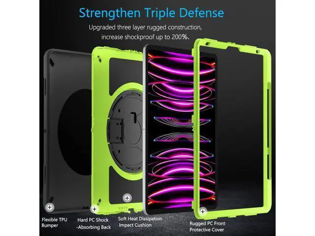 Alt view image 3 of 7 - Case for iPad Pro 12.9 Case 2022/2021: Military Grade Heavy Duty Shockproof Cover for iPad Pro 12.9 Inch 6th/5th Generation- Pencil Holder - Rotating Stand - Hand/Shoulder Strap - Red