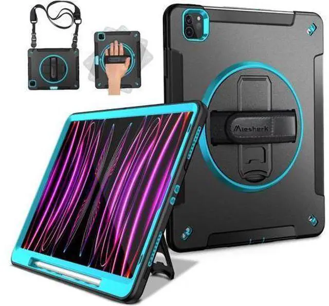 Main image of Case for iPad Pro 12.9 Case 2022/2021: Military Grade Heavy Duty Shockproof Cover for iPad Pro 12.9 Inch 6th/5th Generation- Pencil Holder - Rotating Stand - Hand/Shoulder Strap - Blue