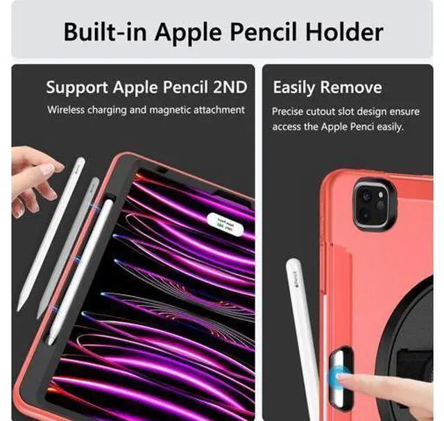 Alt view image 2 of 7 - Case for iPad Pro 12.9 Case 2022/2021: Military Grade Heavy Duty Shockproof Cover for iPad Pro 12.9 Inch 6th/5th Generation- Pencil Holder - Rotating Stand - Hand/Shoulder Strap - Green