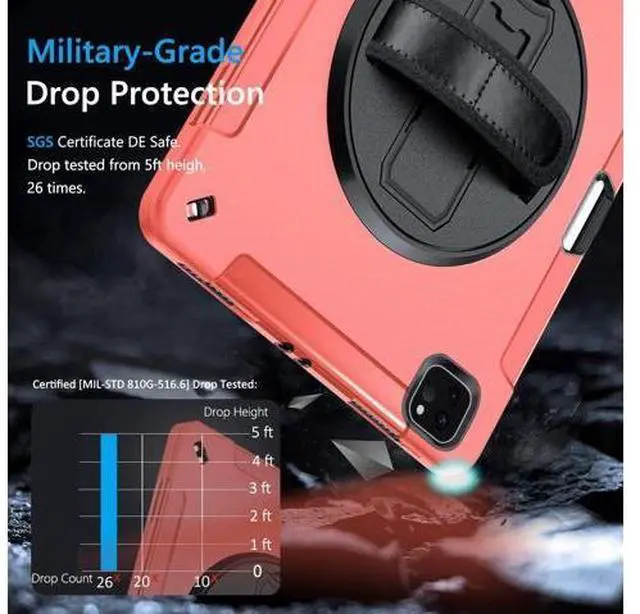Alt view image 3 of 7 - Case for iPad Pro 12.9 Case 2022/2021: Military Grade Heavy Duty Shockproof Cover for iPad Pro 12.9 Inch 6th/5th Generation- Pencil Holder - Rotating Stand - Hand/Shoulder Strap - Green