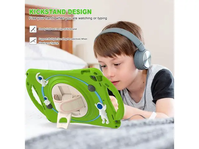 Alt view image 2 of 7 - Kids Case for iPad 9th 8th 7th Generation 10.2'' 2021 2020 2019/iPad Air 10.5 /Pro 10.5, Shockproof Silicone Case with Stand Shoulder Strap Hand Strap Handle Grip Pencil Holder, Grass-Green