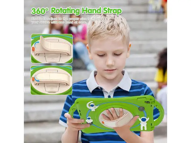 Alt view image 3 of 7 - Kids Case for iPad 9th 8th 7th Generation 10.2'' 2021 2020 2019/iPad Air 10.5 /Pro 10.5, Shockproof Silicone Case with Stand Shoulder Strap Hand Strap Handle Grip Pencil Holder, Grass-Green