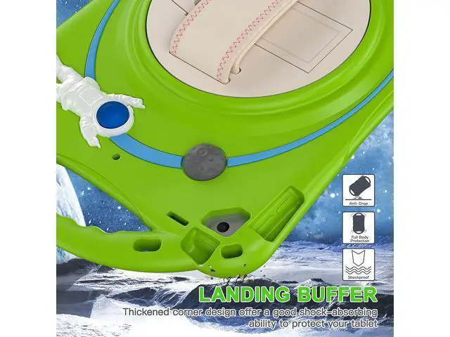 Alt view image 6 of 7 - Kids Case for iPad 9th 8th 7th Generation 10.2'' 2021 2020 2019/iPad Air 10.5 /Pro 10.5, Shockproof Silicone Case with Stand Shoulder Strap Hand Strap Handle Grip Pencil Holder, Grass-Green