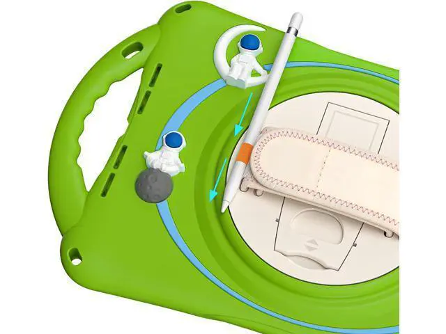 Alt view image 7 of 7 - Kids Case for iPad 9th 8th 7th Generation 10.2'' 2021 2020 2019/iPad Air 10.5 /Pro 10.5, Shockproof Silicone Case with Stand Shoulder Strap Hand Strap Handle Grip Pencil Holder, Grass-Green