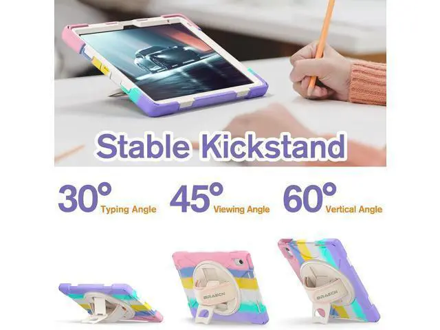Alt view image 3 of 7 - Cute Case for Apple iPad 10th Generation 10.9 inch 2022,Shockproof Silicone Kids Case with Stand Shoulder/Strap Hand Strap Handle Grip/Pencil Holder-Pink