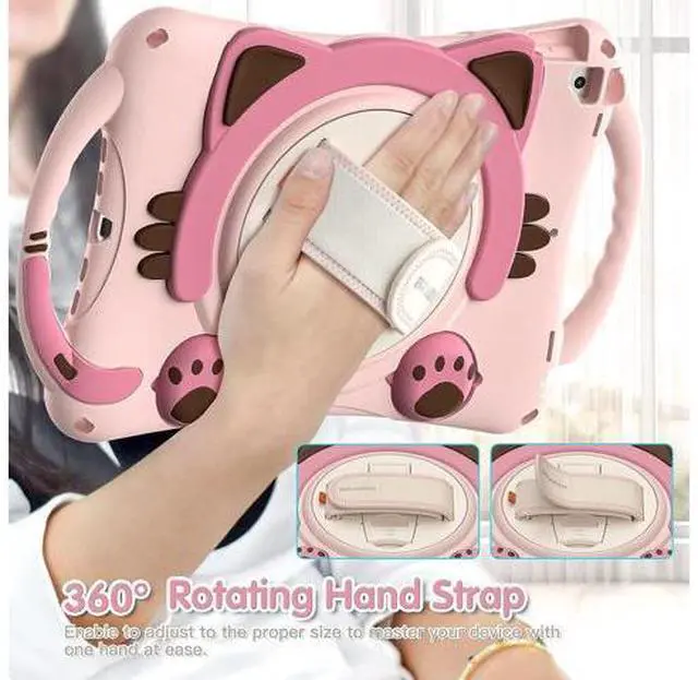 Alt view image 3 of 7 - Cute Case for Apple iPad 9th 8th 7th Generation 10.2 2021 2020 2019/iPad Air/Pro 10.5 2019/2017,Shockproof Silicone Kids Case with Stand Shoulder Strap Hand Strap Handle Grip Pencil Holder-Pink