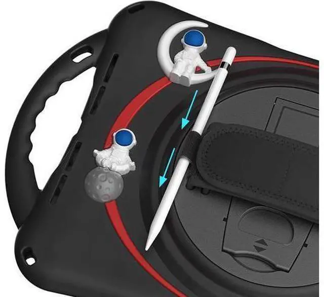 Alt view image 7 of 7 - iPad 10th Generation 10.9'' Kids Case, iPad 10th Gen 10.9 Rugged Shockproof Protective Rubber Case with Kickstand/Hand Strap/Shoulder Strap Handle Grip & Pencil Holder, Black