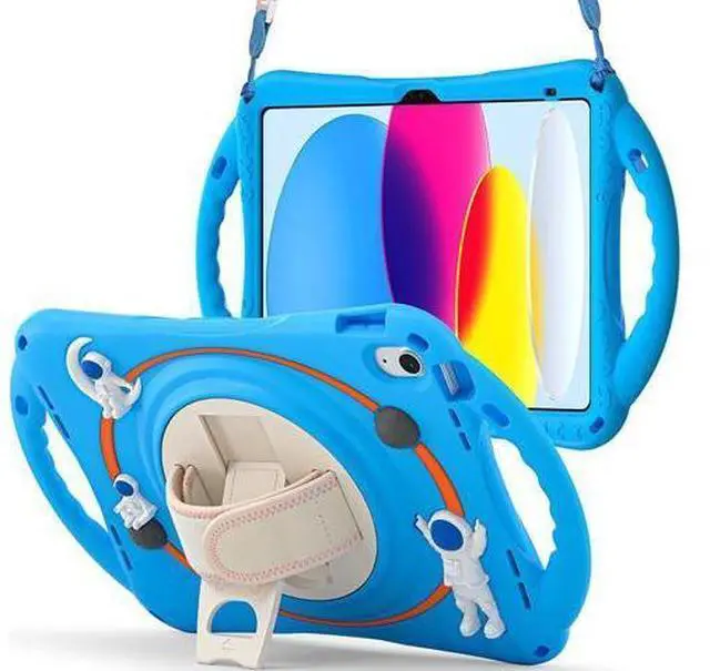 Main image of iPad 10th Generation 10.9'' Kids Case, iPad 10th Gen 10.9 Rugged Shockproof Protective Rubber Case with Kickstand/Hand Strap/Shoulder Strap Handle Grip & Pencil Holder, Wathet