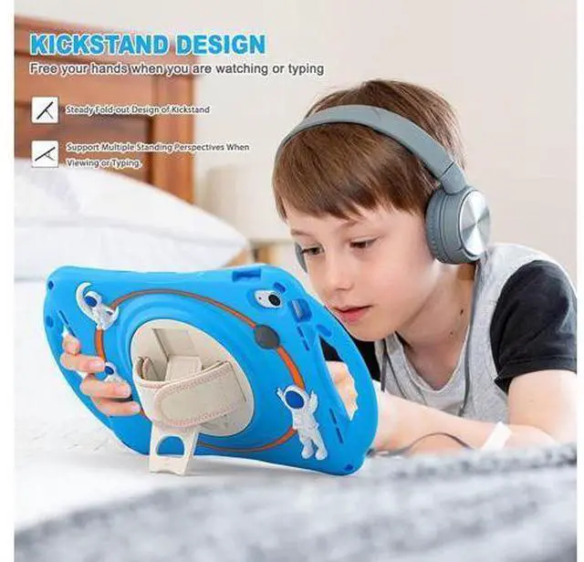 Alt view image 3 of 7 - iPad 10th Generation 10.9'' Kids Case, iPad 10th Gen 10.9 Rugged Shockproof Protective Rubber Case with Kickstand/Hand Strap/Shoulder Strap Handle Grip & Pencil Holder, Wathet