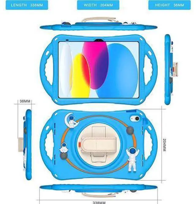 Alt view image 7 of 7 - iPad 10th Generation 10.9'' Kids Case, iPad 10th Gen 10.9 Rugged Shockproof Protective Rubber Case with Kickstand/Hand Strap/Shoulder Strap Handle Grip & Pencil Holder, Wathet