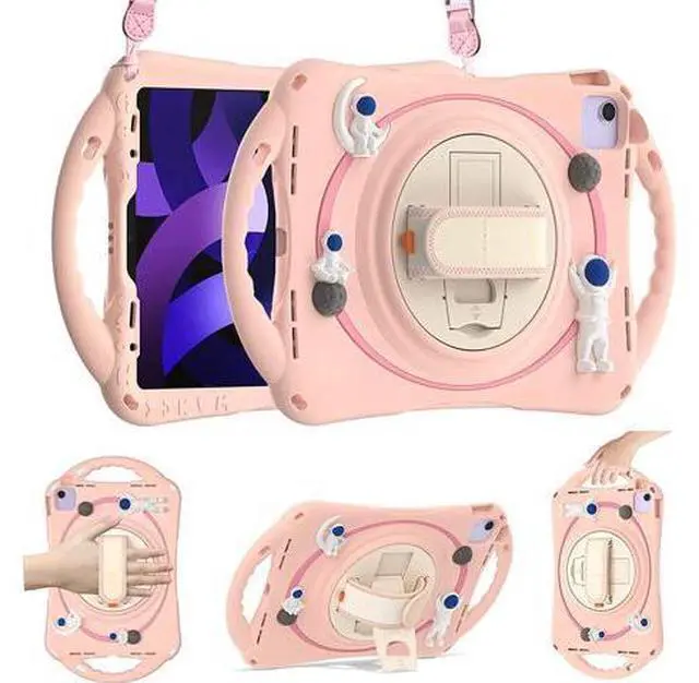 Main image of Kids Case for iPad Air 5th/ Air 4th Generation 10.9'', Shockproof Silicone Case with Pencil Holder Stand Hand Strap Shoulder Belt Handle Grip for iPad Air 10.9/ iPad Pro 11'', Pink