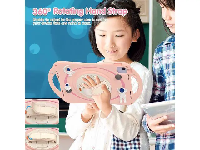 Alt view image 2 of 7 - Kids Case for iPad Air 5th/ Air 4th Generation 10.9'', Shockproof Silicone Case with Pencil Holder Stand Hand Strap Shoulder Belt Handle Grip for iPad Air 10.9/ iPad Pro 11'', Pink