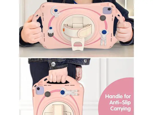Alt view image 4 of 7 - Kids Case for iPad Air 5th/ Air 4th Generation 10.9'', Shockproof Silicone Case with Pencil Holder Stand Hand Strap Shoulder Belt Handle Grip for iPad Air 10.9/ iPad Pro 11'', Pink