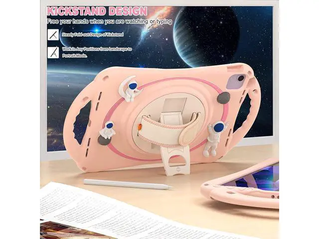 Alt view image 3 of 7 - Kids Case for iPad Air 5th/ Air 4th Generation 10.9'', Shockproof Silicone Case with Pencil Holder Stand Hand Strap Shoulder Belt Handle Grip for iPad Air 10.9/ iPad Pro 11'', Pink