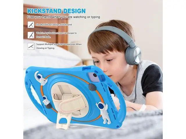 Alt view image 3 of 7 - Kids Case for iPad Air 5th/ Air 4th Generation 10.9'', Shockproof Silicone Case with Pencil Holder Stand Hand Strap Shoulder Belt Handle Grip for iPad Air 10.9/ iPad Pro 11'', Light Blue