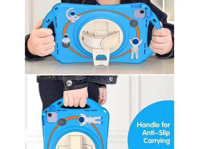 Alt view image 4 of 7 - Kids Case for iPad Air 5th/ Air 4th Generation 10.9'', Shockproof Silicone Case with Pencil Holder Stand Hand Strap Shoulder Belt Handle Grip for iPad Air 10.9/ iPad Pro 11'', Light Blue