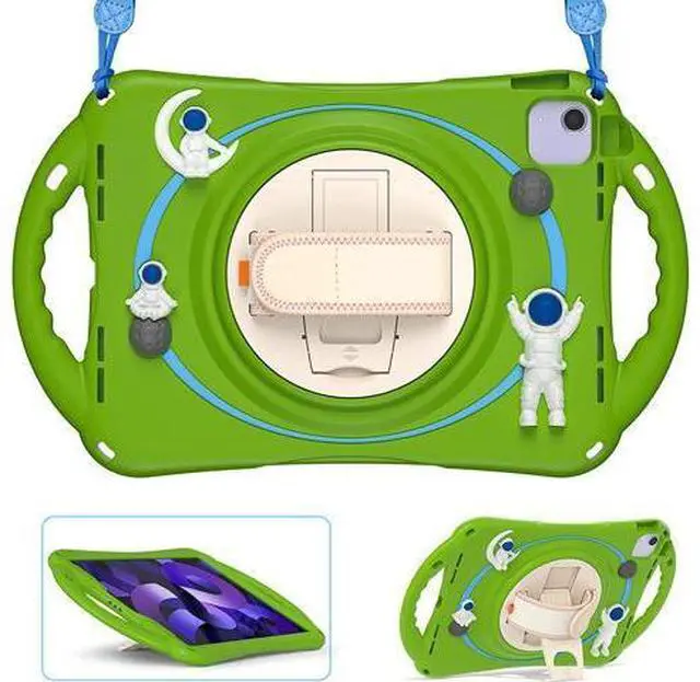 Main image of Kids Case for iPad Air 5th/ Air 4th Generation 10.9'', Shockproof Silicone Case with Pencil Holder Stand Hand Strap Shoulder Belt Handle Grip for iPad Air 10.9/ iPad Pro 11'', Glass Green