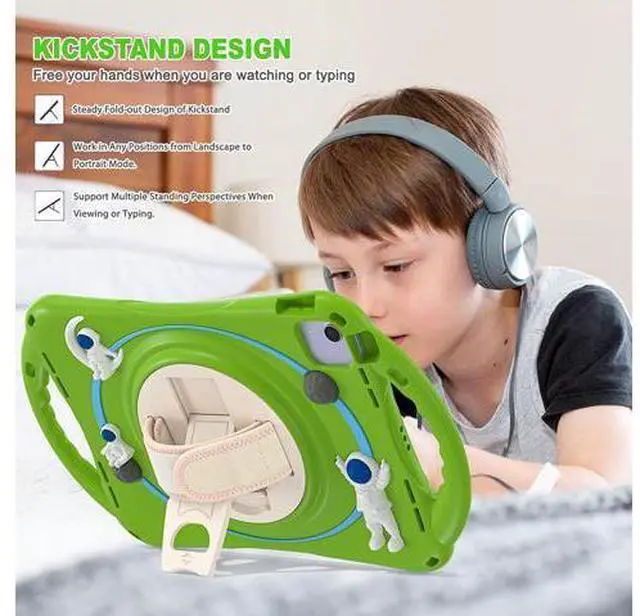 Alt view image 2 of 7 - Kids Case for iPad Air 5th/ Air 4th Generation 10.9'', Shockproof Silicone Case with Pencil Holder Stand Hand Strap Shoulder Belt Handle Grip for iPad Air 10.9/ iPad Pro 11'', Glass Green