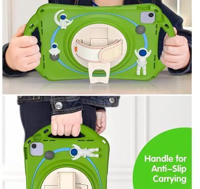Alt view image 5 of 7 - Kids Case for iPad Air 5th/ Air 4th Generation 10.9'', Shockproof Silicone Case with Pencil Holder Stand Hand Strap Shoulder Belt Handle Grip for iPad Air 10.9/ iPad Pro 11'', Glass Green