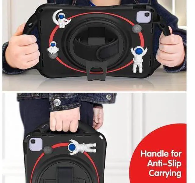 Alt view image 4 of 7 - Kids Case for iPad Air 5th/ Air 4th Generation 10.9'', Shockproof Silicone Case with Pencil Holder Stand Hand Strap Shoulder Belt Handle Grip for iPad Air 10.9/ iPad Pro 11'', Black-Red